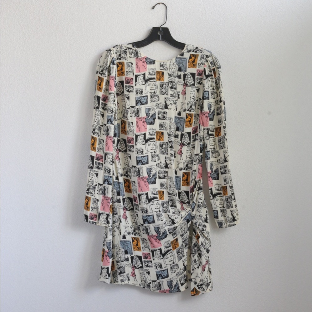 Reformation Cream Comic-Panel Long Sleeve Dress with Pink & Tan Accents